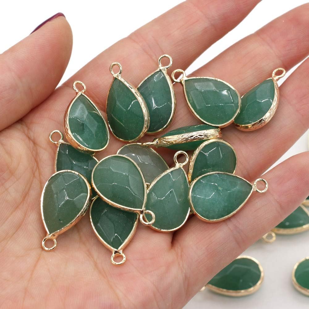 LE SKY natural stone pendants waterdrop faceted green aventurine chakra reiki healing semi gemstone pendants for jewelry making necklace bracelet 14x22mm 10 Pcs - Image 2