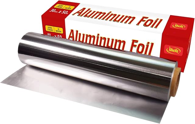 Shefa Tin Foil 30cm x 50m - Aluminium Foil roll, 18 Micron Foil, Heavy Duty Kitchen Foil - Thick & Durable, Recyclable Tinfoil Roll - Cooking & Dining & Catering Foil (30cm X 50m)