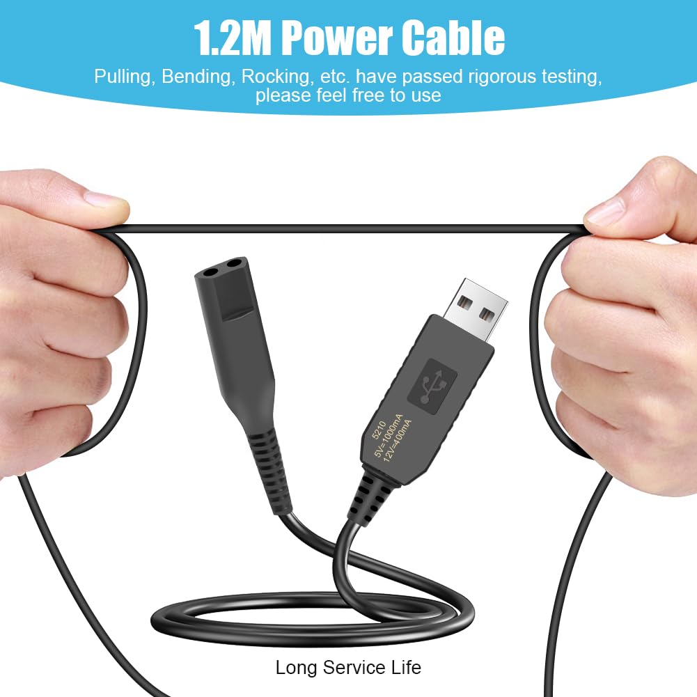 Caricatore Rasoio 12V 1000mAh Con Cavo USB e Spazzola - Alimentatore Per Braun Rasoio Elettrico Series 9 7 5 4 3 2 1