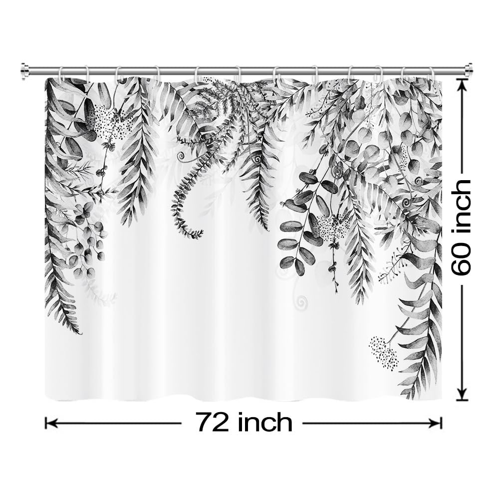 Rideau de douche court, rideau de salle de bain à motif d'eucalyptus gris aquarelle avec crochets pour baignoire ou marchepied, 183 x 152,4 cm