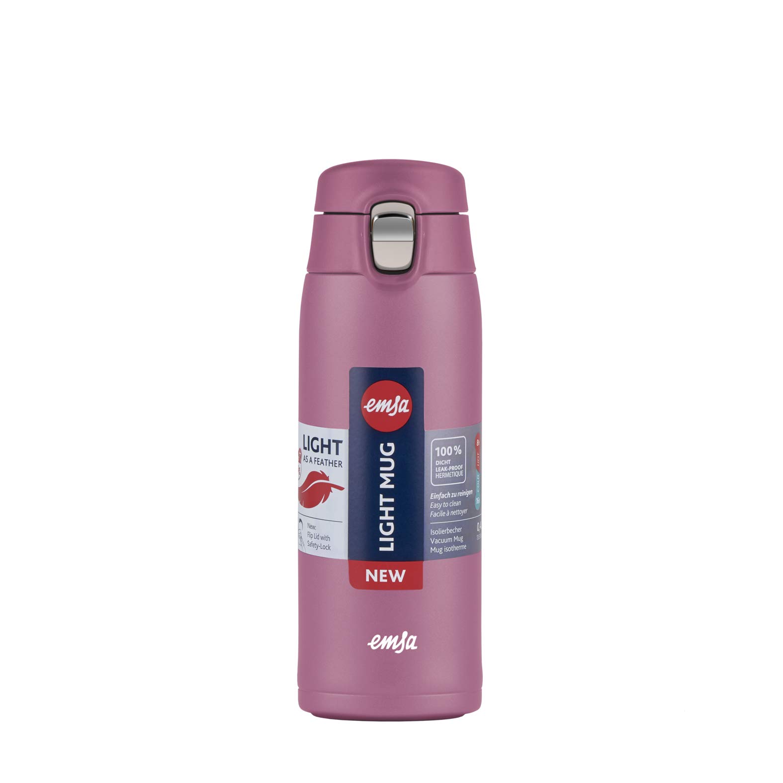 Emsa N21511 Travel Mug Light kubek termiczny/termiczny ze stali nierdzewnej, 0,4 litra, ciepło 8 h, zimno przez 16 h, nie zawiera BPA, 100% szczelności, szczelny, nadaje się do mycia w zmywarce,