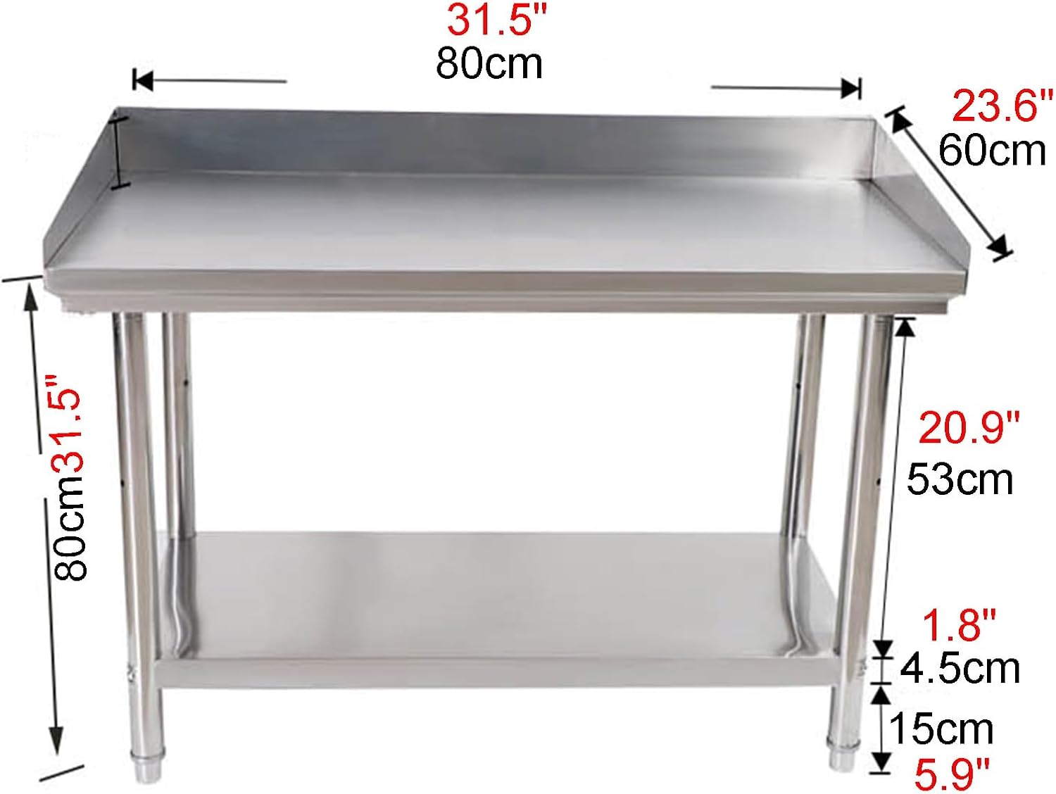 2 Tier Restaurant Milk Tea Store Thickened Stainless Steel Work Table The Bottom Triangle Structure Connection Brushed Metal Panel Adjustable Feet