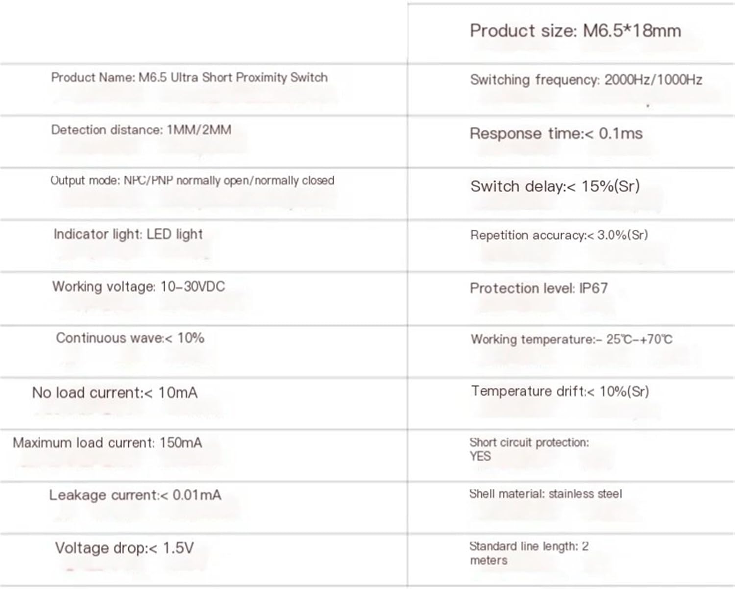 1pcs Metal Induction M6.5 Short Proximity Switch Sensor 18mm Three Wire NPN Normally Open 24v Pnp Closed Detection 1mm(Distance1mm NPN Open)