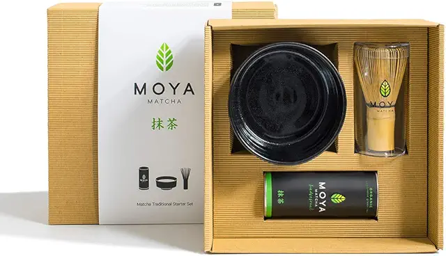 Renee Voltaire Matcha: Organic Moya Matcha Green Tea Set with Bowl & Whisk