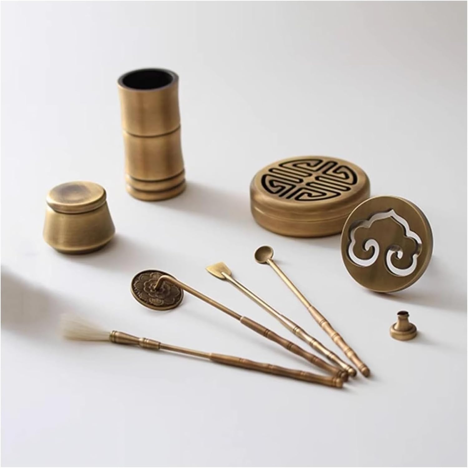 Chinese Incense Burner Kit, Copper Making Set with Mold Tools, Home Fragrance Accessory, Powder Burner for Yoga Meditation Gift，