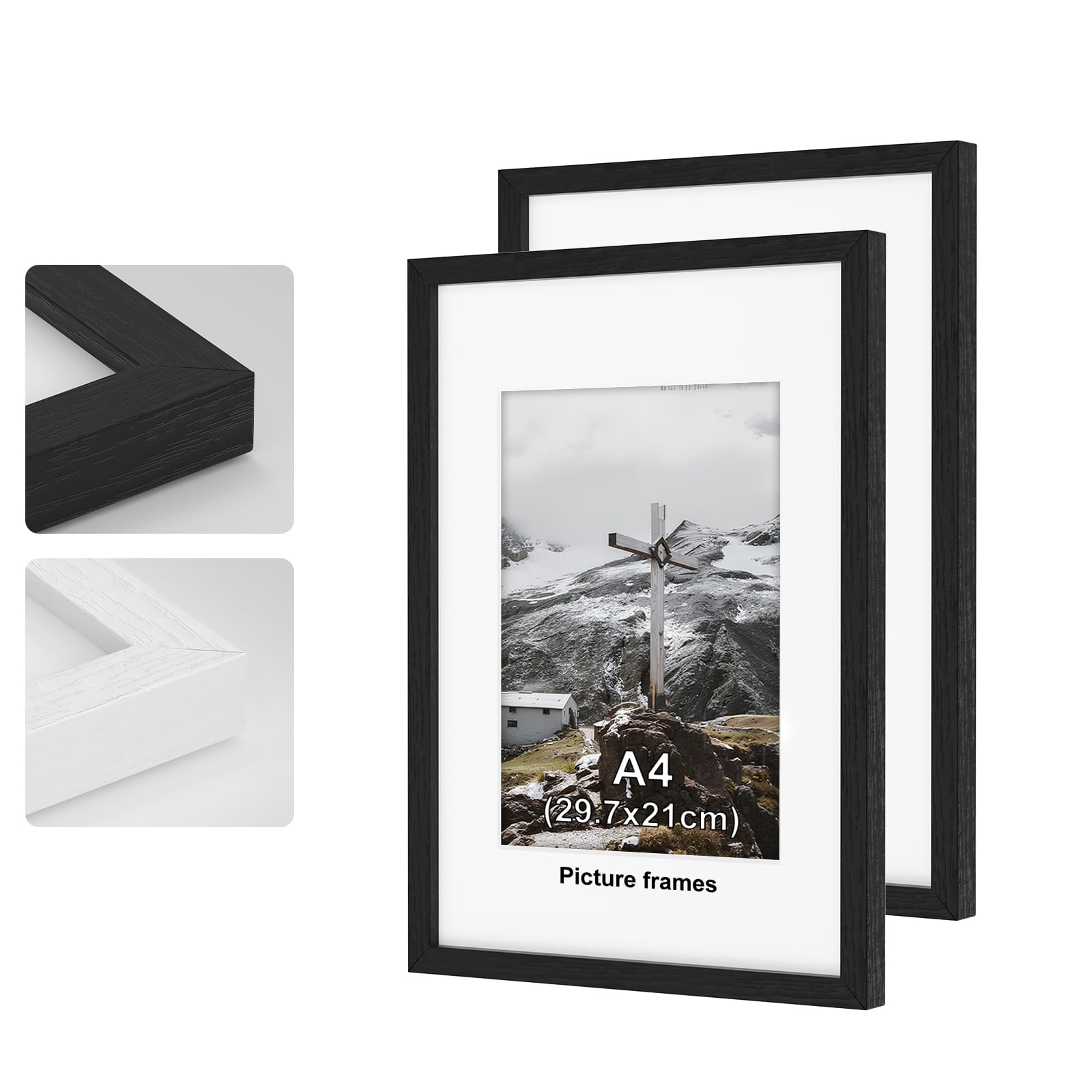 2pack A4 Picture Frame, Black Wooden Picture Frames, 29.7x21cm Photo Frame with Perspex Glass, With Stand and Wall Mountable, Horizontal or Vertical Wall Mounting,Bedroom and Living Room Decoration — image 1