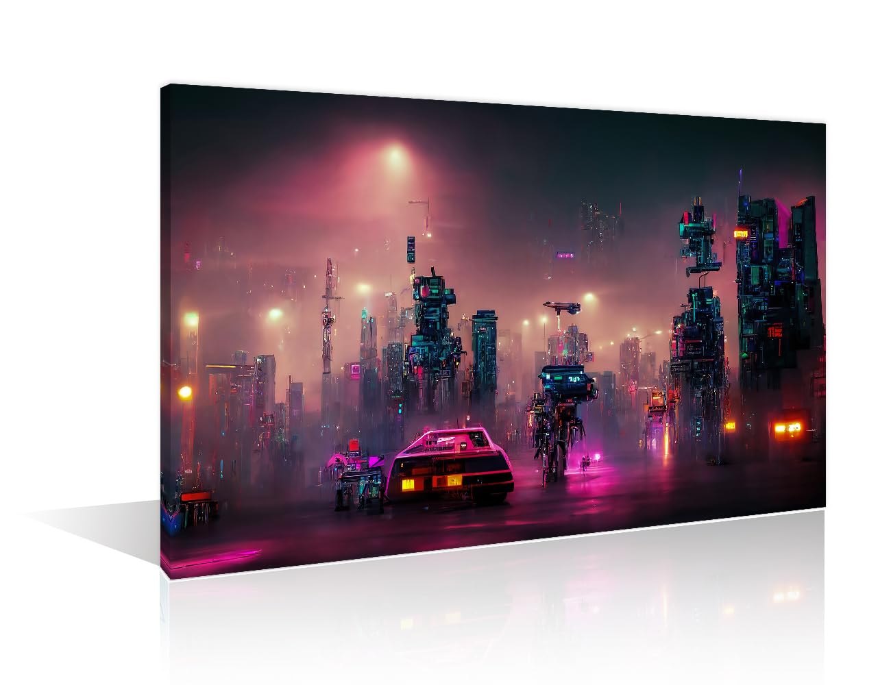 Cyberpunk Style Pictures Office Decor 1 Pieces Cyberpunk City Street Night View Futuristic City Neon Lights Wall Decor for Living Room Modern Artwork Framed Ready to Hang (24" Wx36 H) โ image 1
