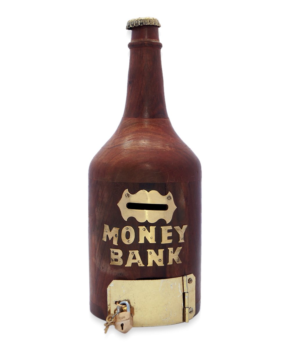 RR Corporation Wooden Handicrafts Money Box Bottle Shape Piggy Bank