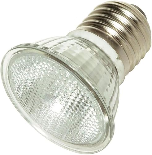 Satco S4623 20 vatios MR16 cuello corto halógeno base media 120 voltios transparente FL 36 patrón de haz sin rayos ultravioleta dañinos, con lente