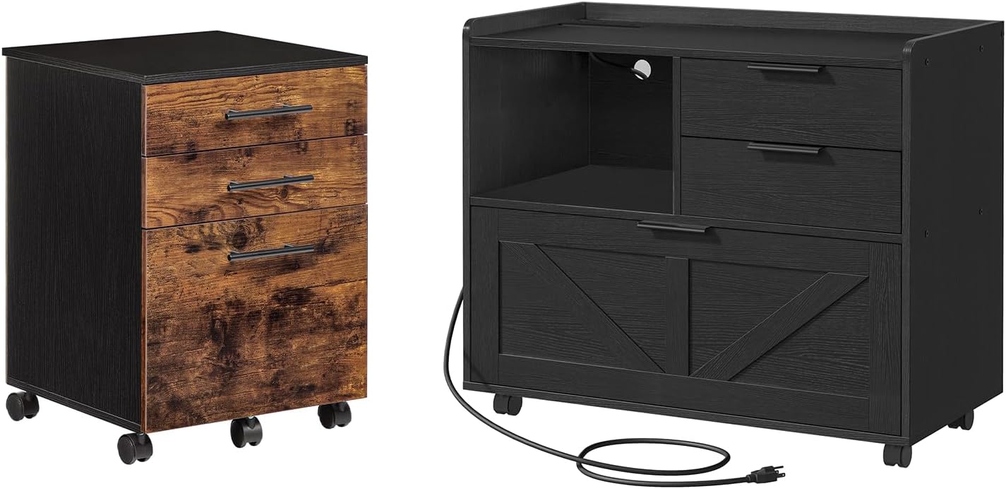 HOOBRO File Cabinet Bundle, Wooden Office Storage Drawers, Filing Cabinet for Home Office, A4/Letter/Legal-Sized Files, Printer Stand with Open Spaces