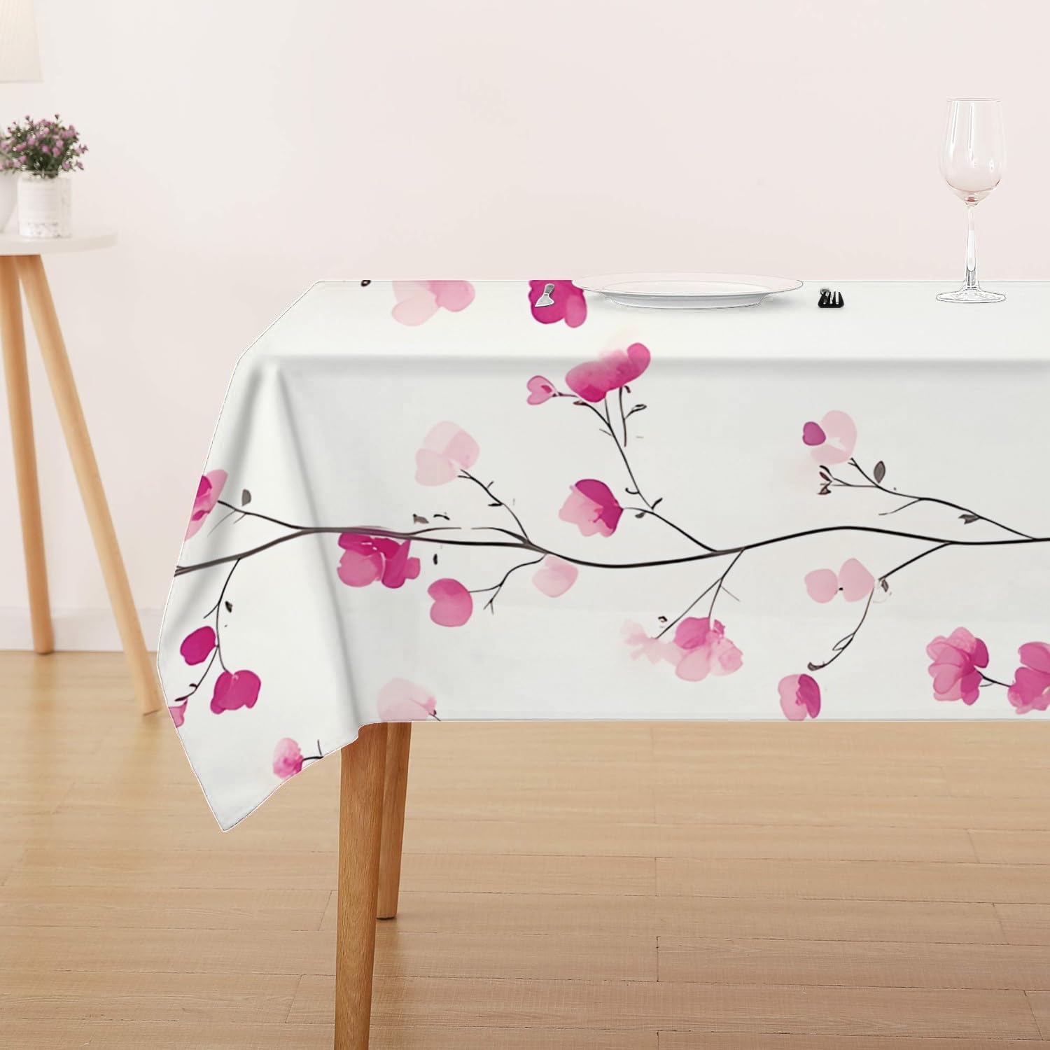 Nappe imperméable rectangulaire motif fleur rose 140x240cm en polyester lavable G-5