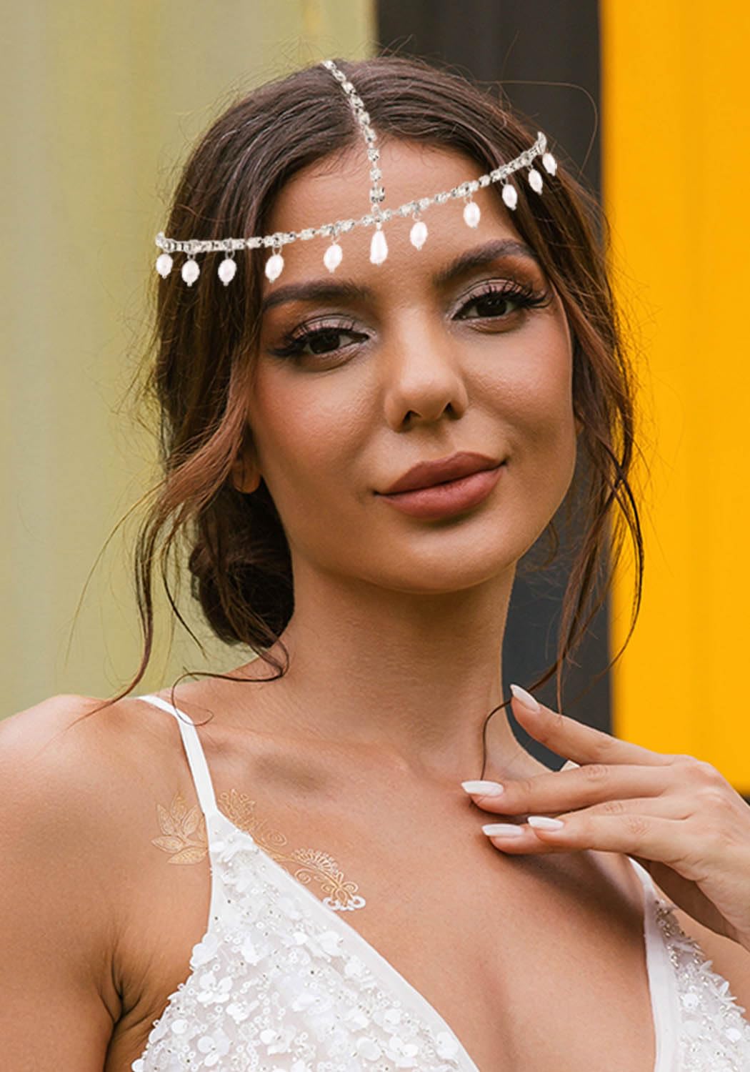 Jovono Diadema de cristal bohemio con perlas plateadas con diamantes de imitación para novia, accesorios para el cabello para mujeres y niñas