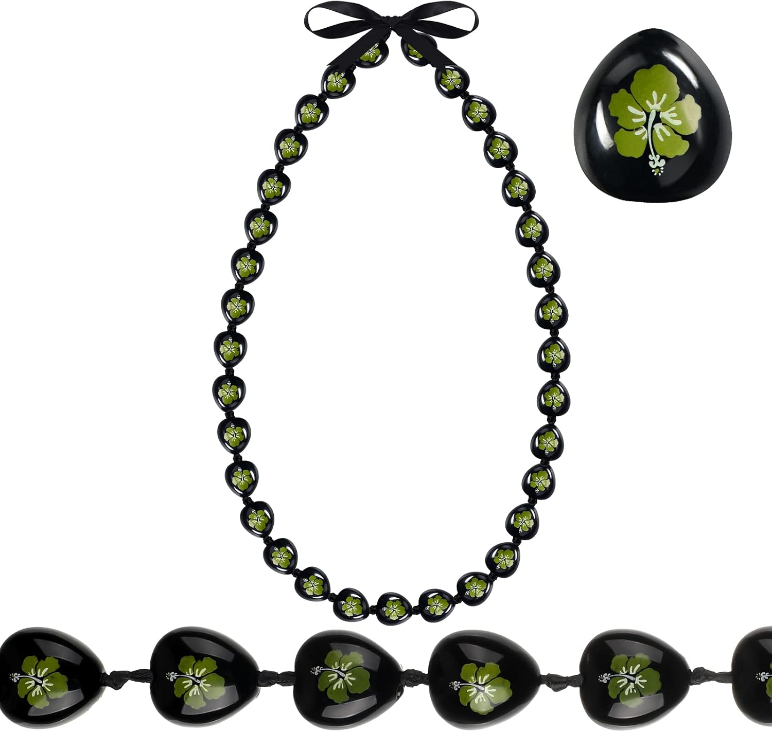 Hawaiian Kukui Nut Necklace - Chunky Heart Beads With Adjustable Ribbon Tie, Gift For Graduation Or Birthday - View #5