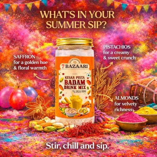 Image of 7BAZAARI Holi Gift Hamper with Kesar Pista Badam Drink Mix 225g | Premium Holi Gift Box for Gifting, Return Gifts, Employees, Kids & Family | Unique Holi Gifts