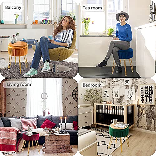 image for LUE BONA Velvet Storage Ottoman Foot Rest, Upholstered Pleated Round F