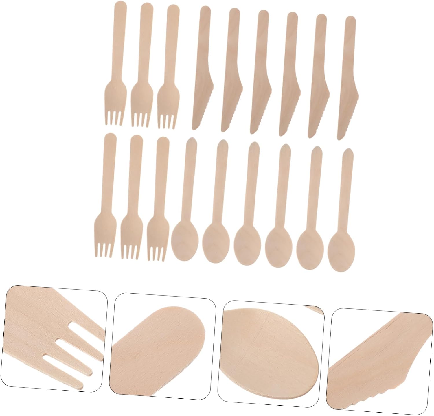 Portable Wood Cutlery 6 Sets 18Pcs with Knife Fork Spoon Beige