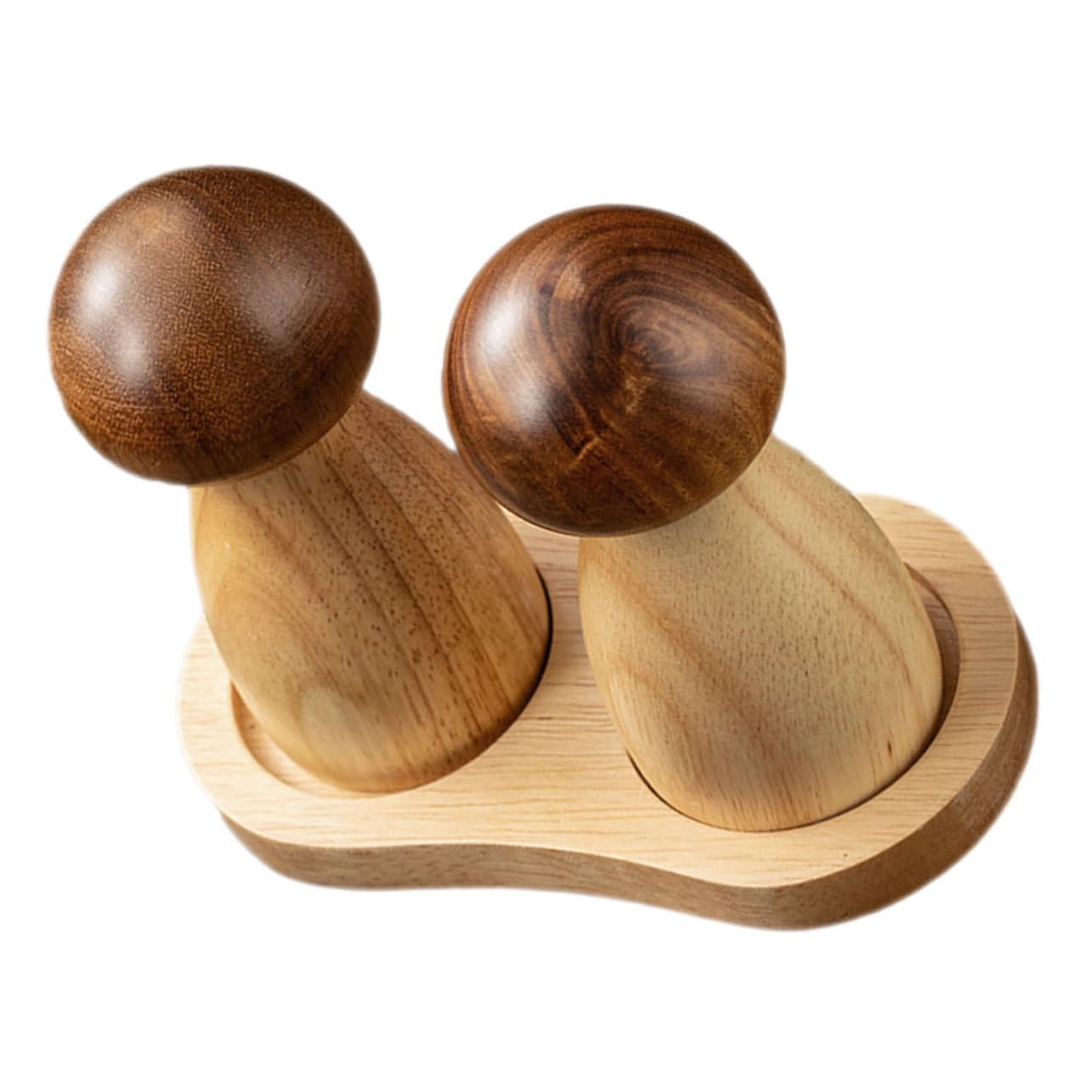 Wakauto 1 Set Wooden Pepper Manual Salt Refillable Pepper Crusher Set Small Mushroom Shaped Box Container