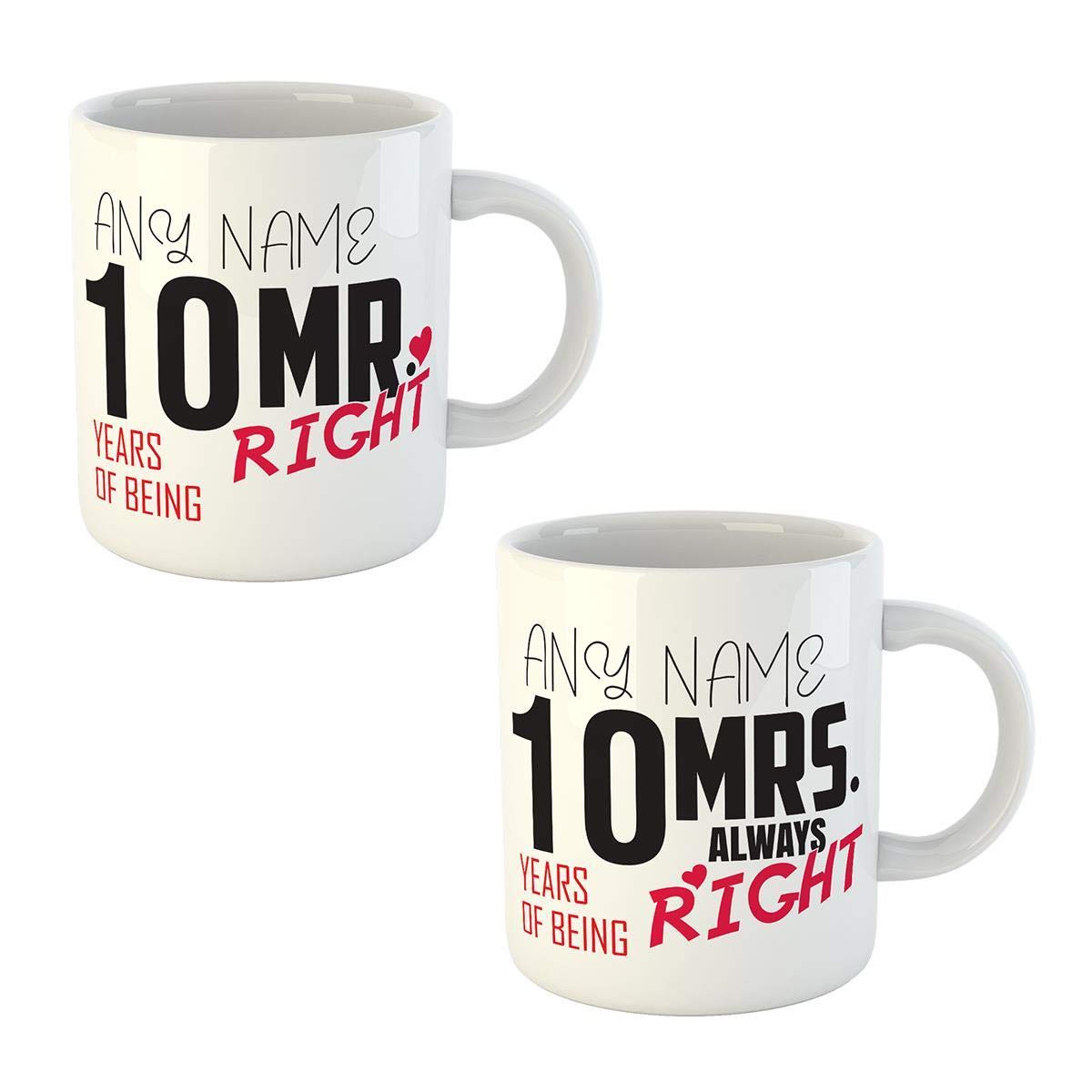 Gift Hub - Mr and Mrs Personalised Mugs for 10th Wedding Anniversary, Gift for Couple, Customised Name Gift for Celebration of Mom and Dad's Anniversary- Set of 2