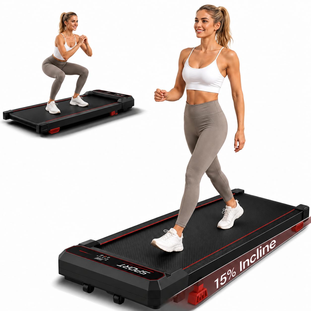 15% Incline Walking Pad, 3 Mode Vibration Mode Walking Treadmill for Home