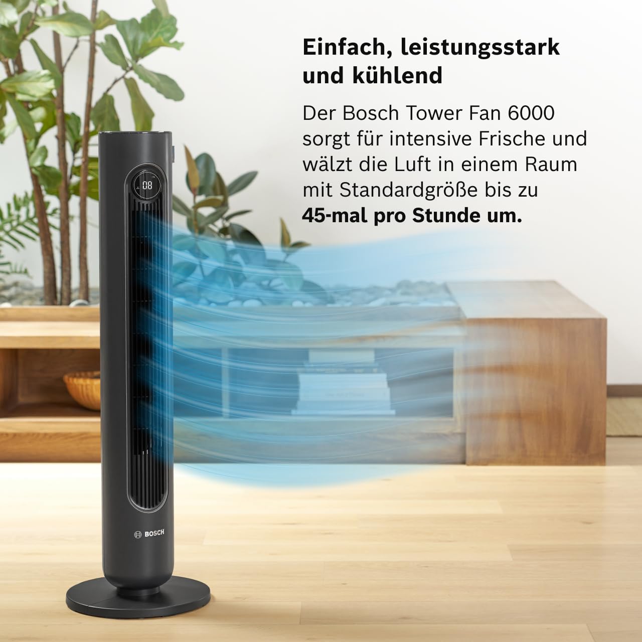 Bosch Tower Fan 6000, Leiser Turmventilator, Midnight Grey