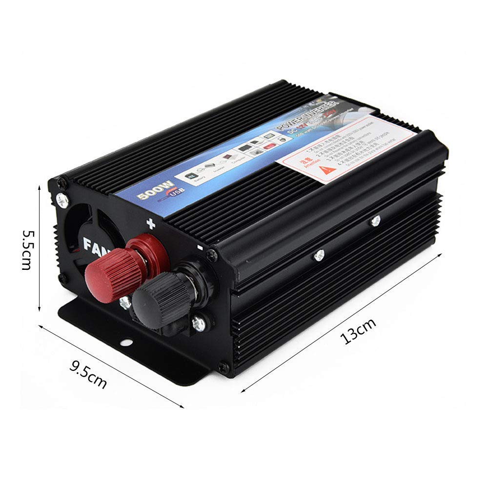 inversor 500W / convertidor de Voltaje DC 12V / 24V a AC 110V 230V / inversor de Coche con Toma de Corriente Europea y Conexiones USB, 24Vto110V