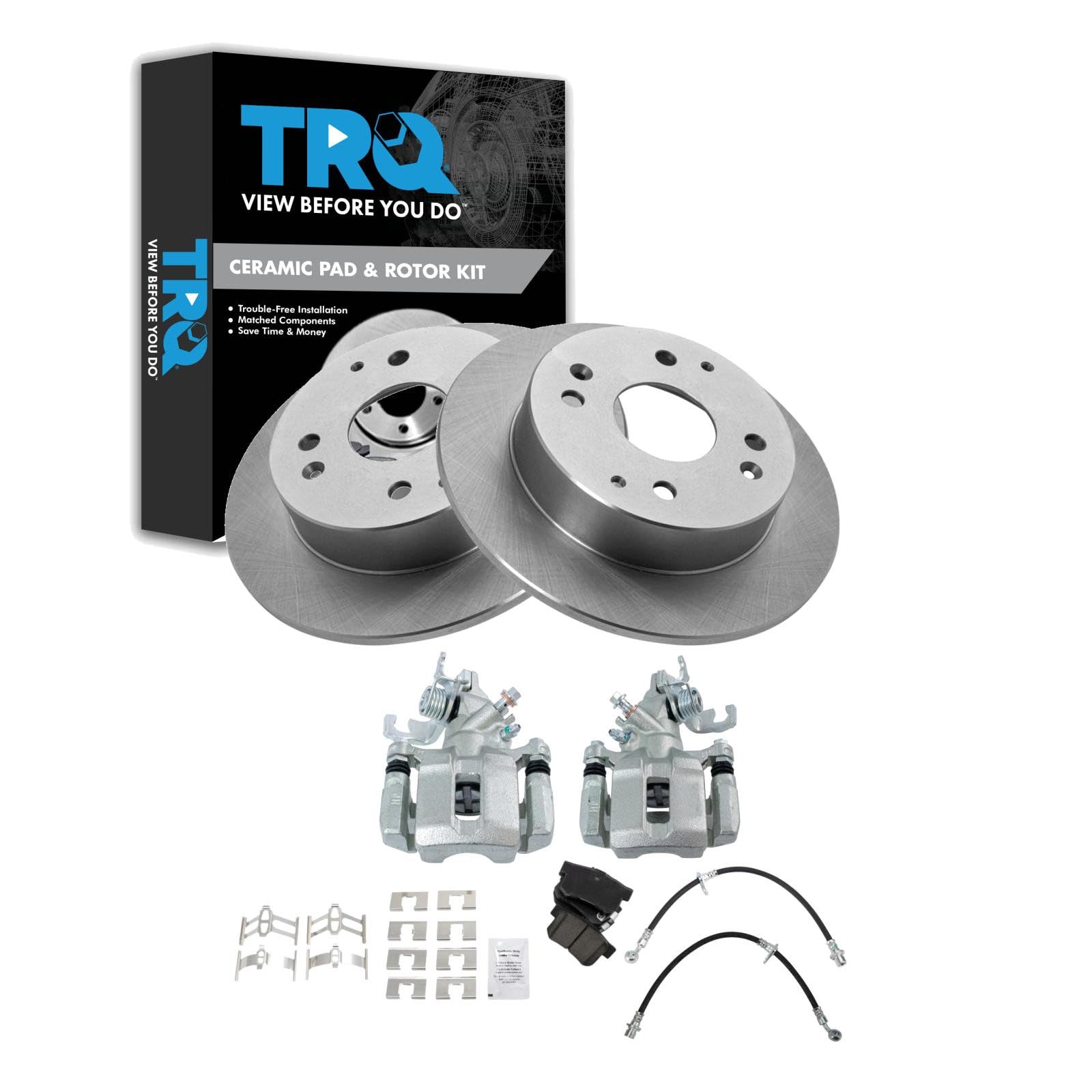TRQ Rear Brake Pad and Rotor Set Ceramic Rotors Calipers Compatible with 1998-2002 Honda Accord Coupe