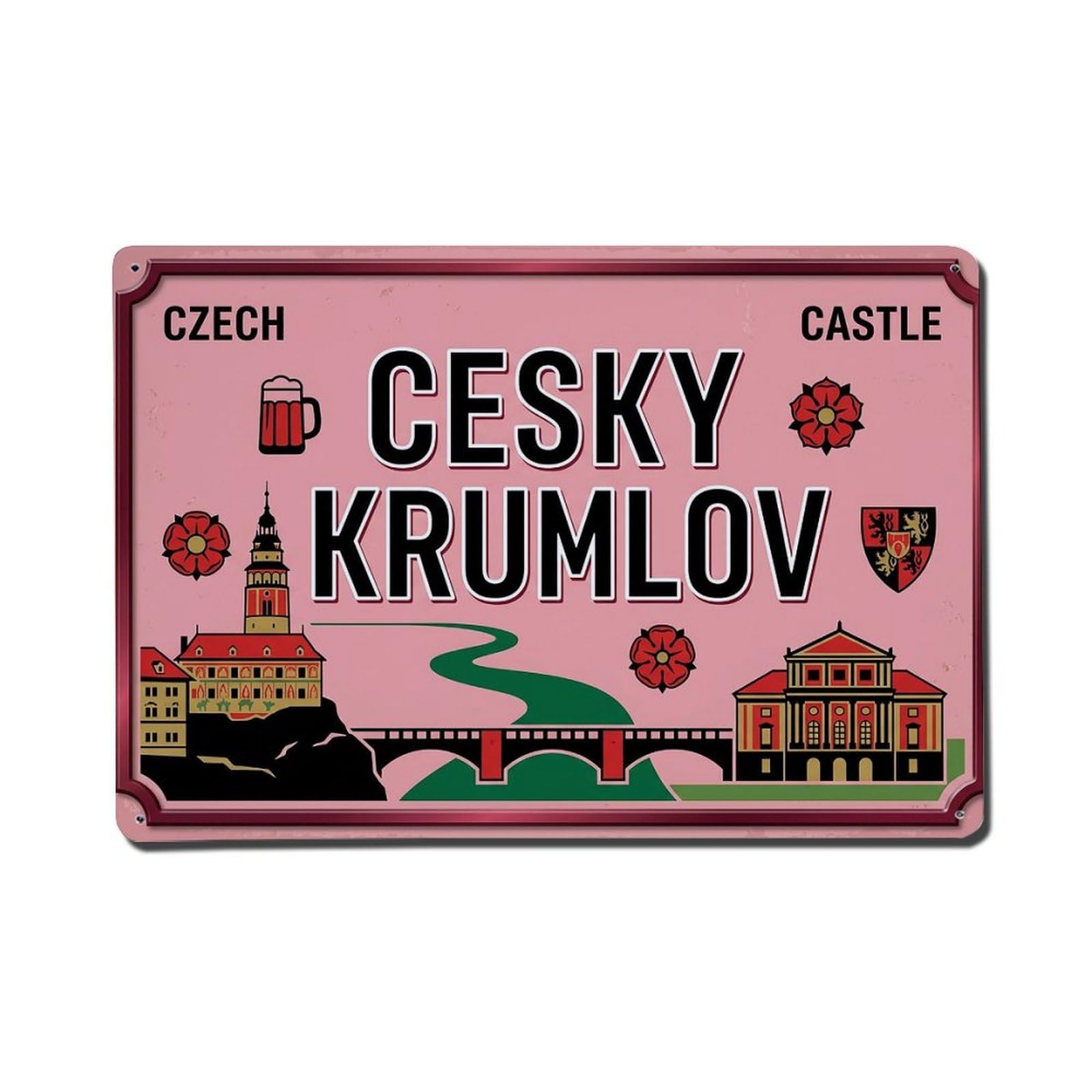 Cwbufd 8X12inch(20X30cm) Vintage Travel Cesky Krumlov Castle Tower Metal Tin Sign Plaque Wall Decor For Cafe, Club Bar, Office, Garden Metal Poster 8X12inch