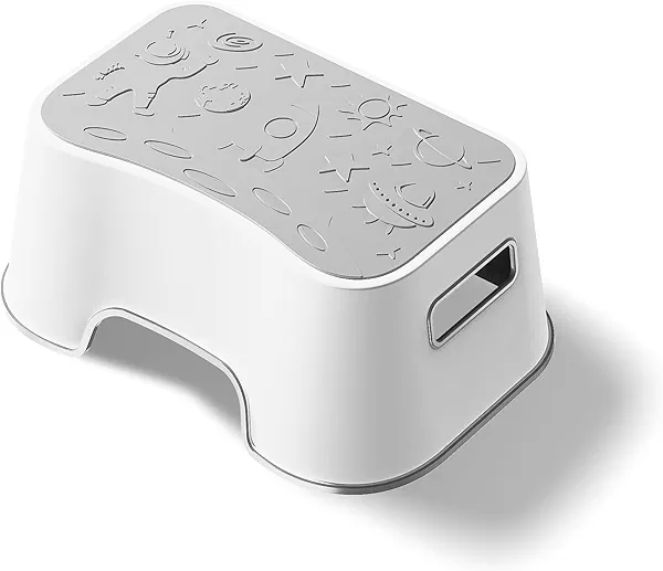 ÜNCLE WU Kids Step Stool - Lightweight and Easy to Clean - Bathroom Safety Bottom as Potty Training Stool - Slip-Resistant Surface 1 Step Stool for Kids/Adult (Gray White)