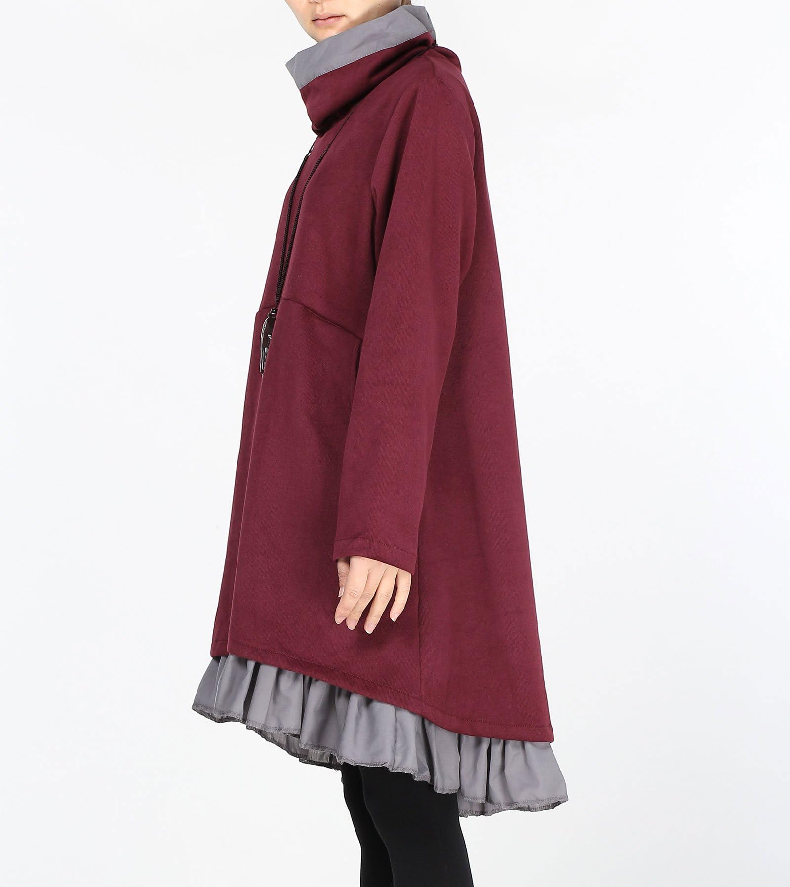 Minibee Abito da donna oversize a collo alto, a maniche lunghe, tunica top, abito svasato con tasche