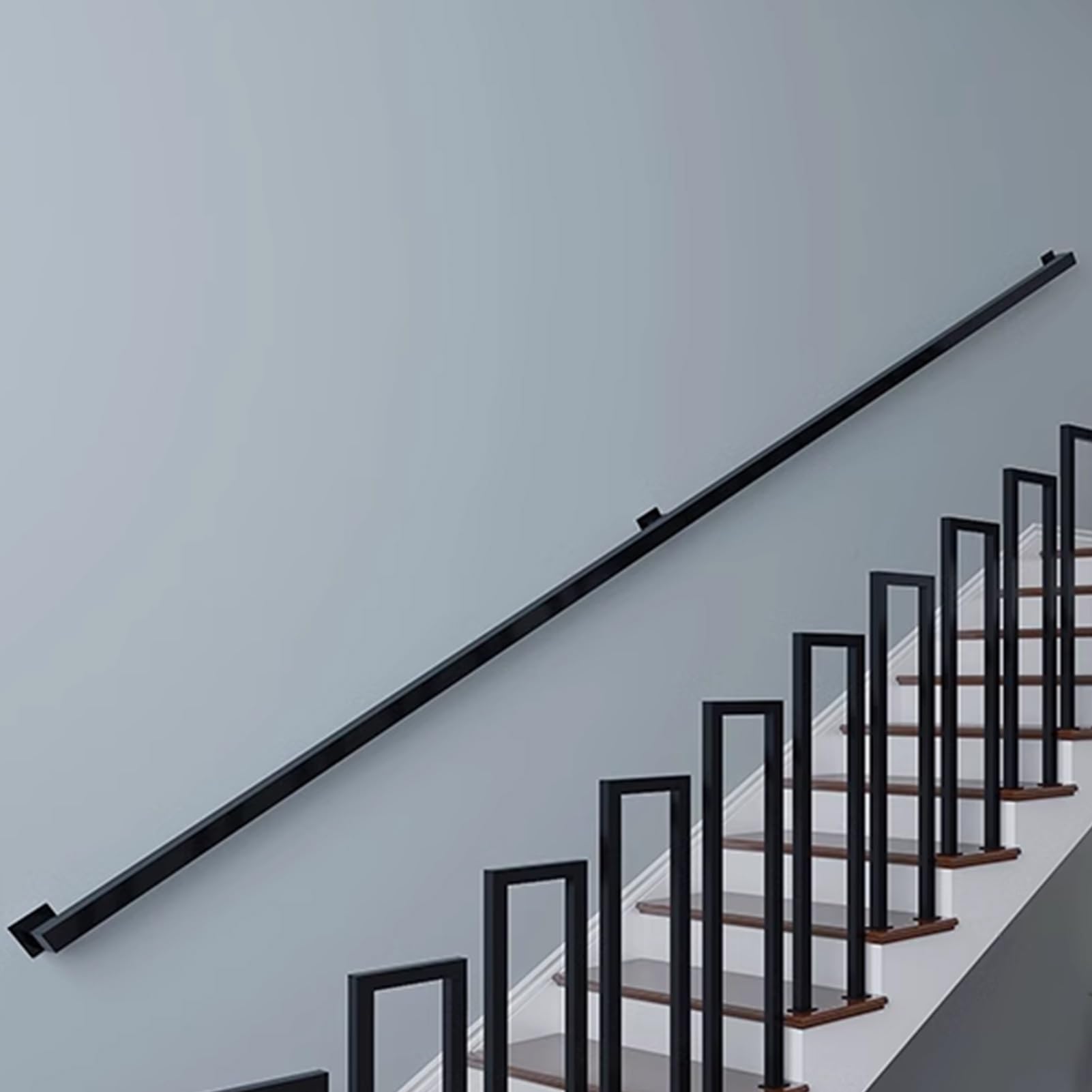 Attrex Black 30-600Cm Staircase Banister Handrail Square Pipe Railing, /White/Gold Metal Wrought Iron Wall Mounted Hand Rails For Outdoor Indoor Steps Stairs Balusters(,16Ft/480Cm)
