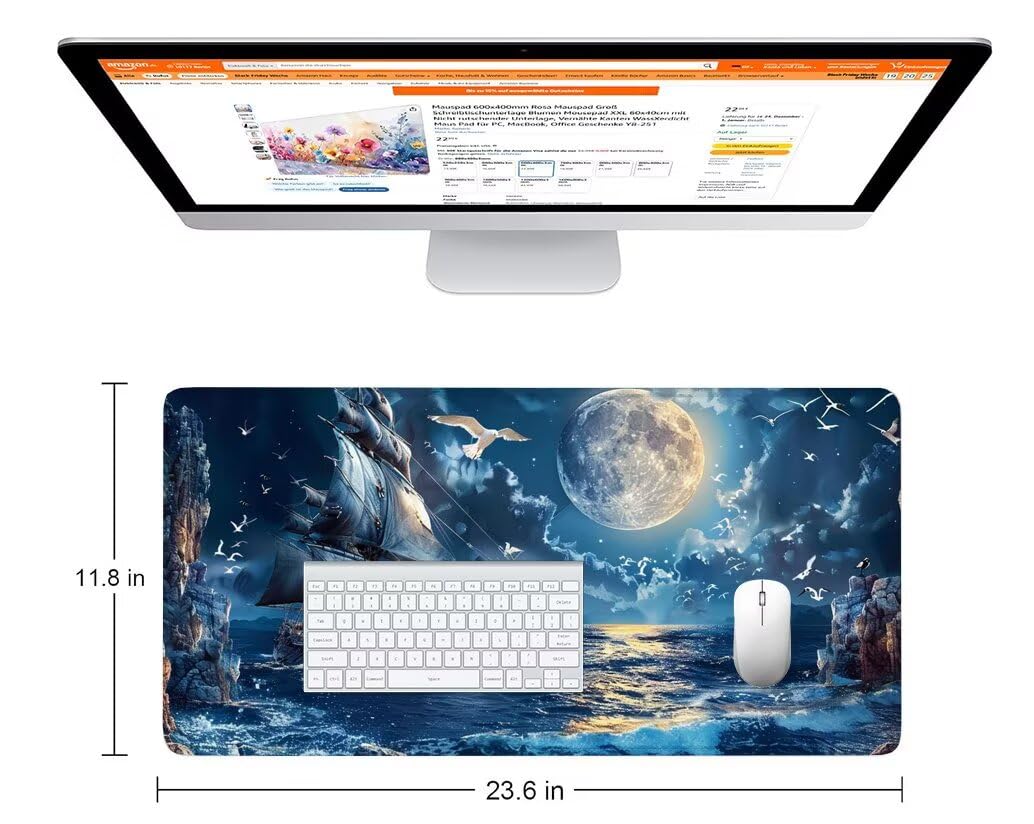 Podkładka pod mysz Granatowa Mata na biurko Łódź Mata na biurko 1400 x 600 x 3 mm Podkładka pod mysz z antypoślizgową gumową podstawą, zmywalna, zszyte krawędzie, podkładka pod mysz do gier, biuro K0