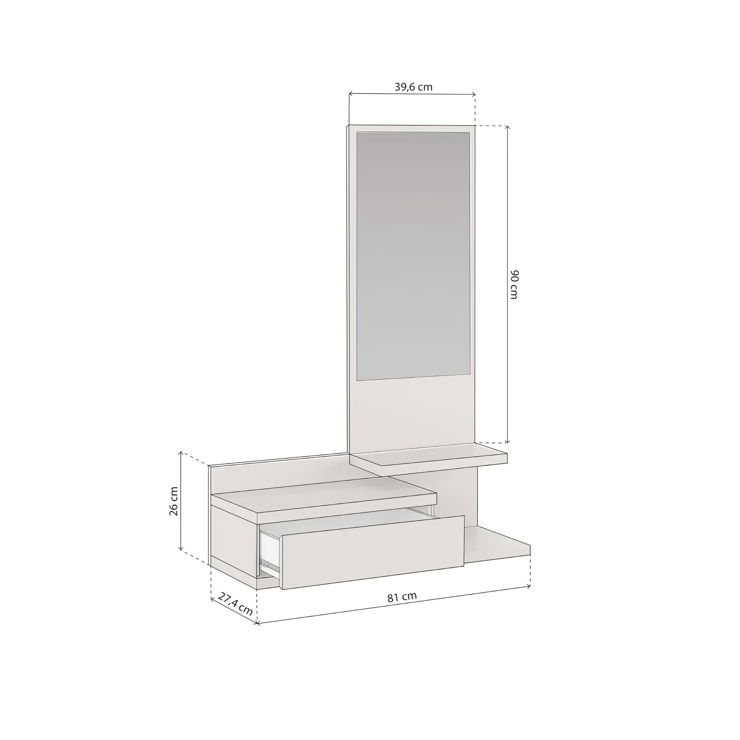 duehome | Recibidor con Cajon y Espejo, Mueble de Entrada, Modelo Fiord, Acabado en Blanco Roto, Medidas: 81 cm (Ancho) x 116 cm (Alto) x 27,4 cm (Fondo)