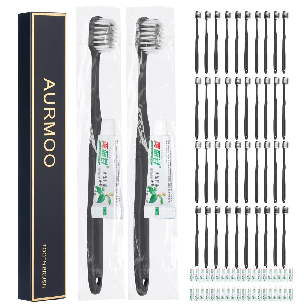 Brosse à Dents de Voyage, 40 Set, Brosses à Dents Jetable avec Dentifrice, Brosse à Dents Jetables, Toothbrushes pour L'hôtel, Le Camping, Les Voyages, Emballés Individuellement