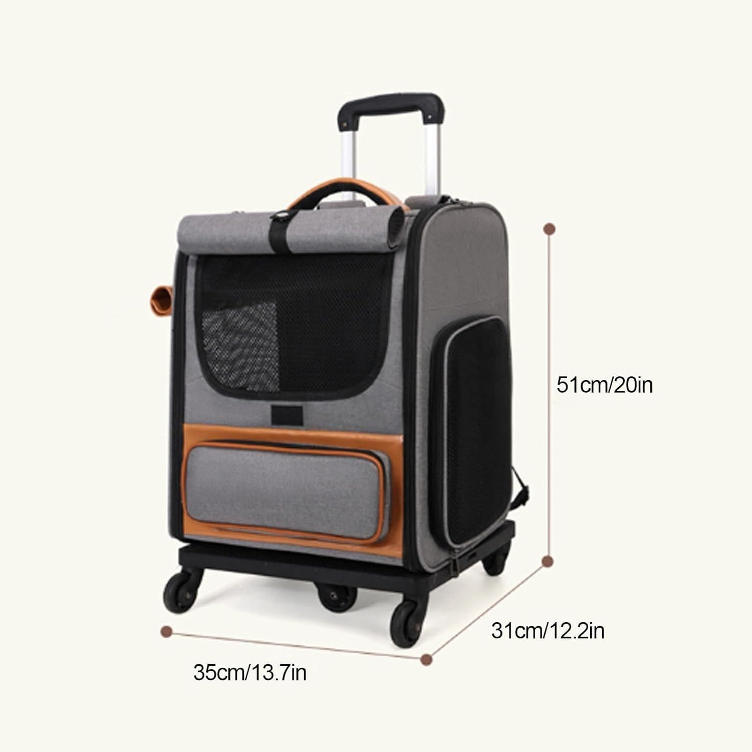 Bolso Carro Portamascotas con Ruedas, Mochila para Gato Perro Pequeño con Malla Transpirable, Trasportín Plegable para Senderismo Viaje Aeropuerto, Gris 152 cha, Grey