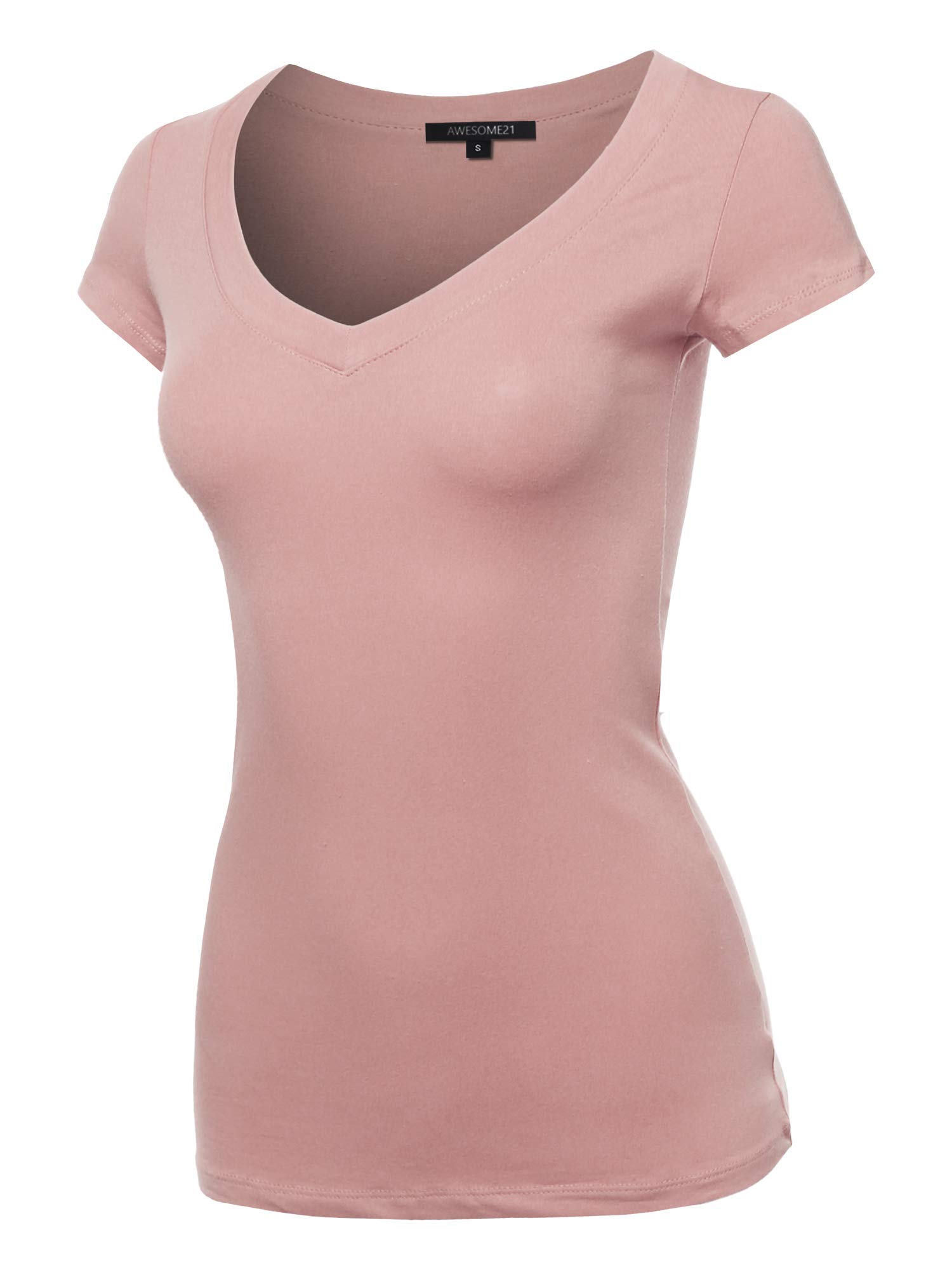 Women's Solid V-Neck Short Sleeves Everyday Top (S-3XL)