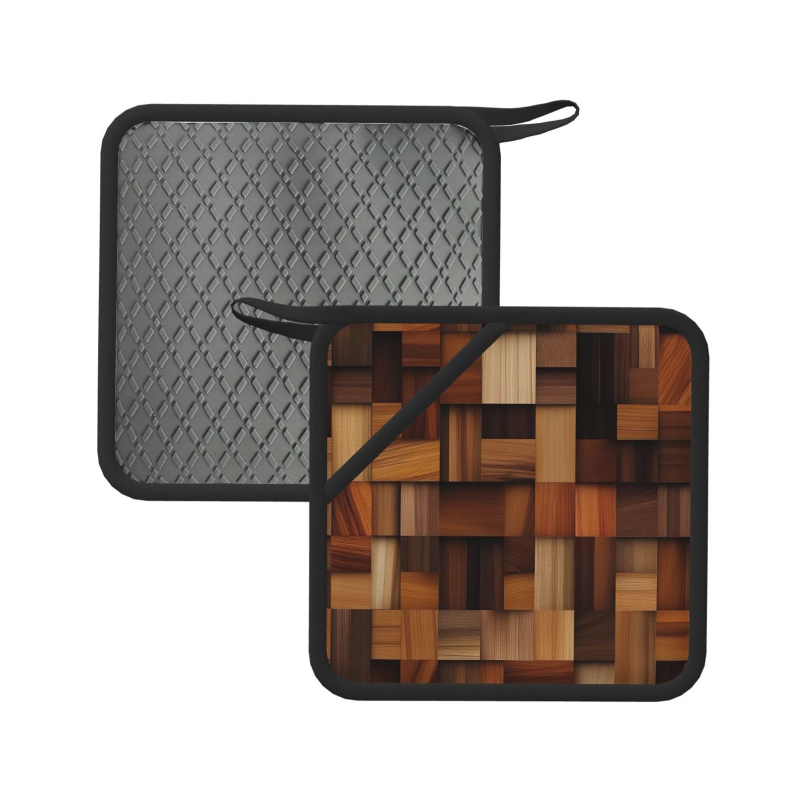 Pot Holders Set of 2 Kitchen Heat Resistant Potholders Wood Silicone Aunty-hot Pad Cotton Lining Oven Hot Pads for Cooking Baking BBQ Microwave Kitchen