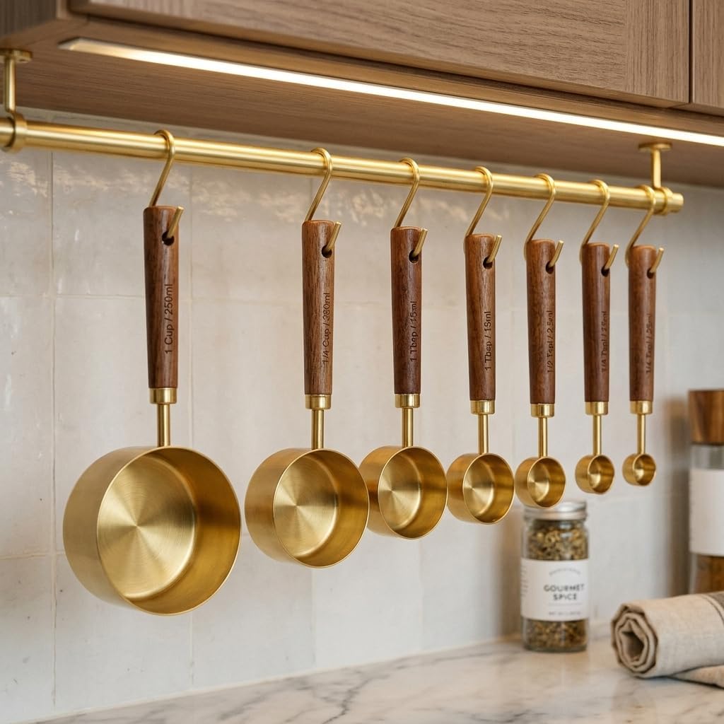 Stainless Stee Metal Measuring Cups and Spoons Set, 8 PCS, Gold