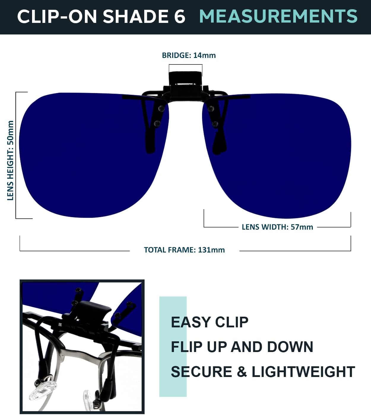 Cobalt Blue Clip On Flip Up Safety Glasses for Welding, Metal Fabrication, Hot Glass Working, Foundry Work, Shades 4, 6, 8