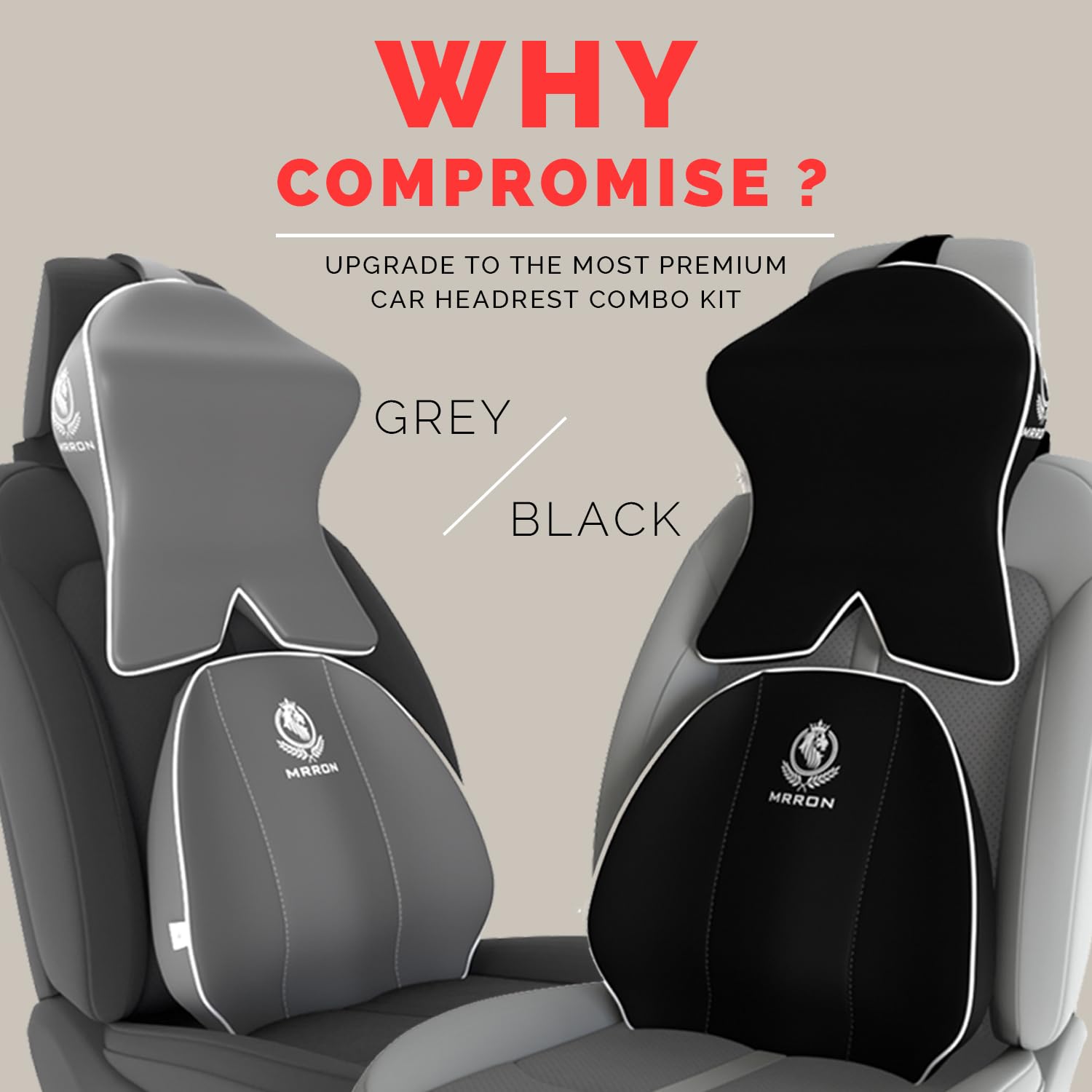 MRRON Series Memory Foam Neck Rest & Extra Lumbar, Relief Pillow, 100% Soft Memory Foam Pillow, Adjustable Strap, Cervical Support for Car Seat. (Black, Spine Support)