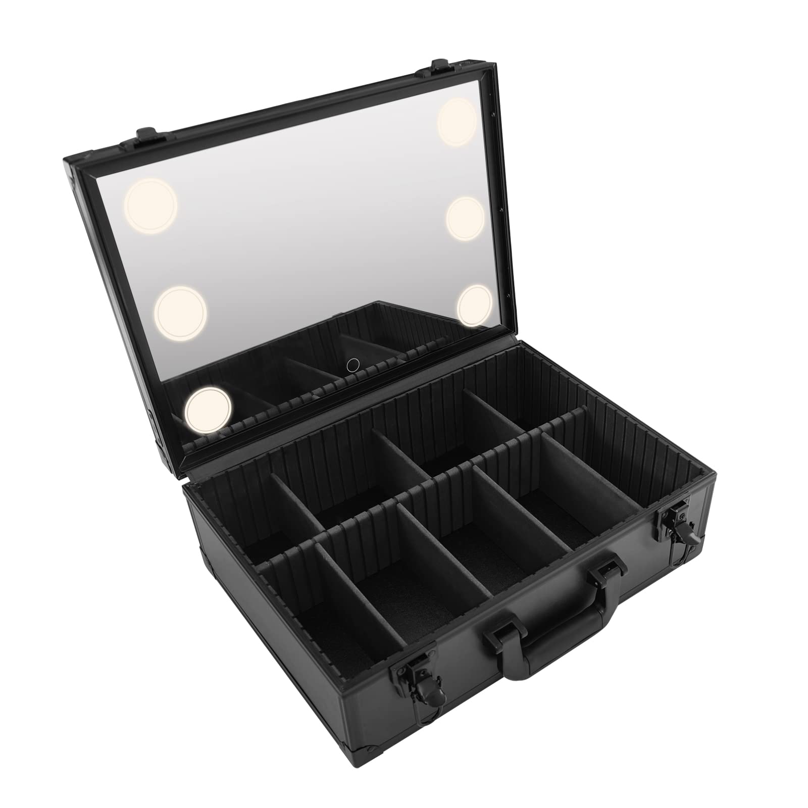 Bazargame Maletin Maquillaje con Espejo, con Luces De 3 Color Y Brillo Ajustable, Organizador De Cosméticos, Make Up Bolso Cosmético,con Compartimento Divisores Extraíble, con Organizador De Cepillos