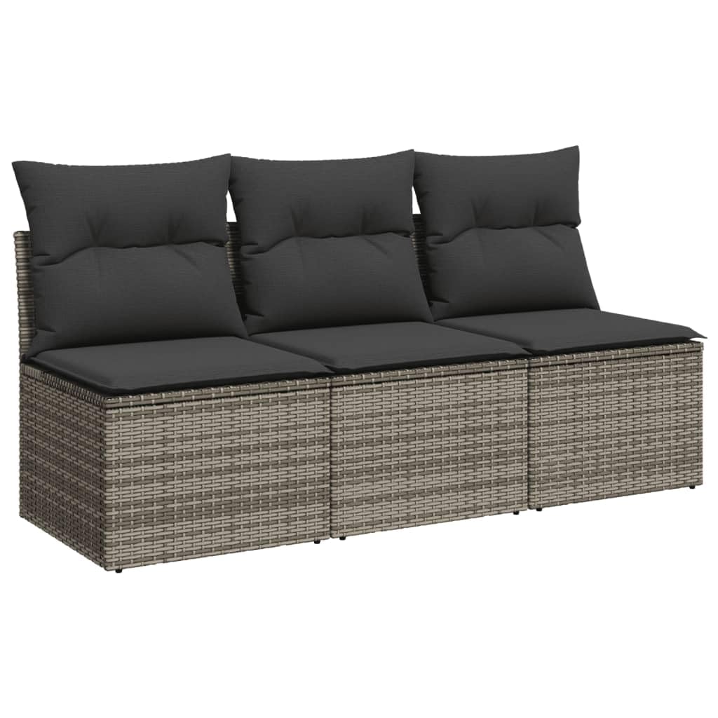 vidaXL Sofá de Jardín de 3 Plazas con Cojines, Sillón de Exterior, Sofá Modular, Asiento para Patio Terraza Balcón, Ratán Sintético Gris