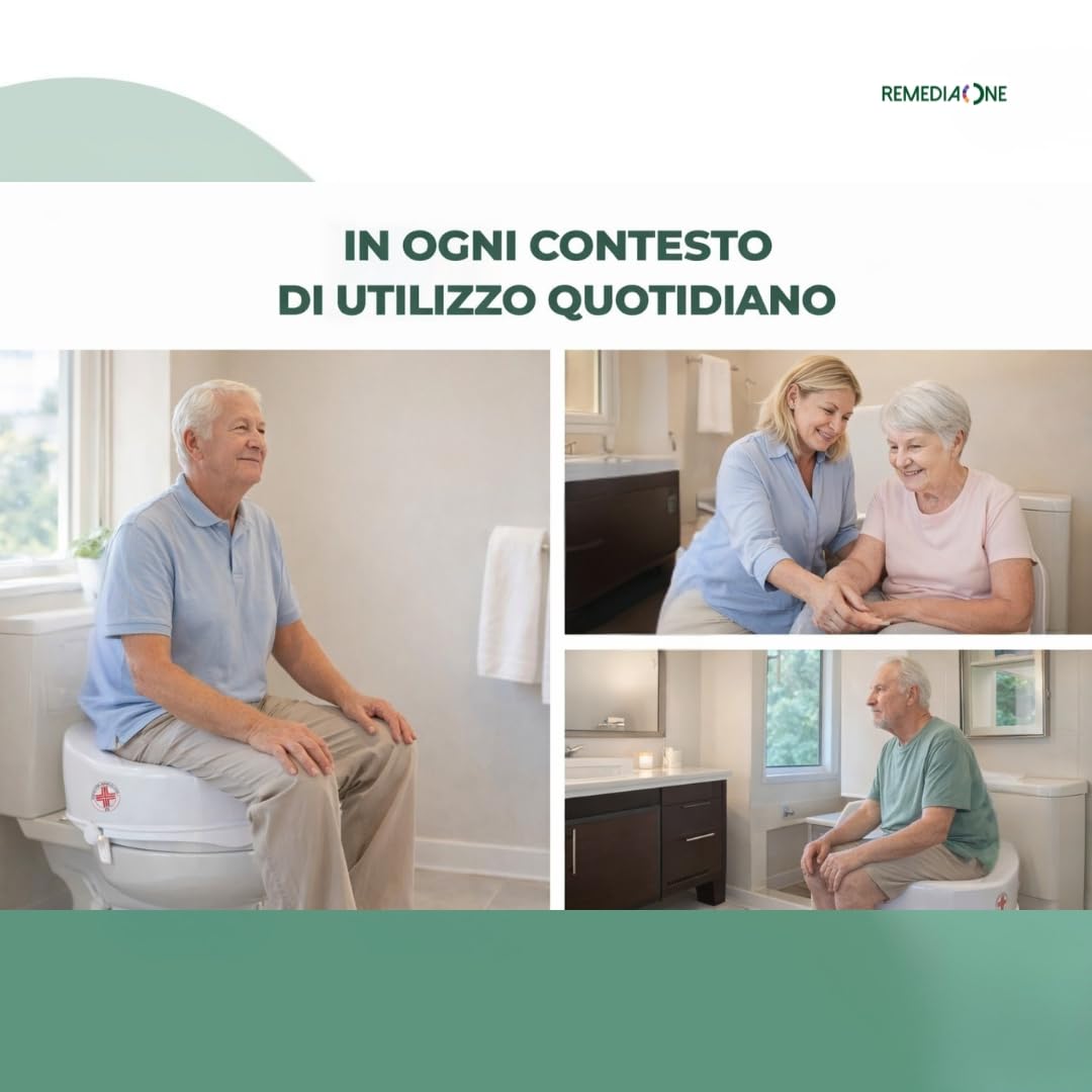 REMEDIA ONE - Rialzo WC per Anziani senza Coperchio, Alzata per Wc Regolabile, Alzawater per Protesi Anca, Seduta Ergonomica – Bianco, 10 cm