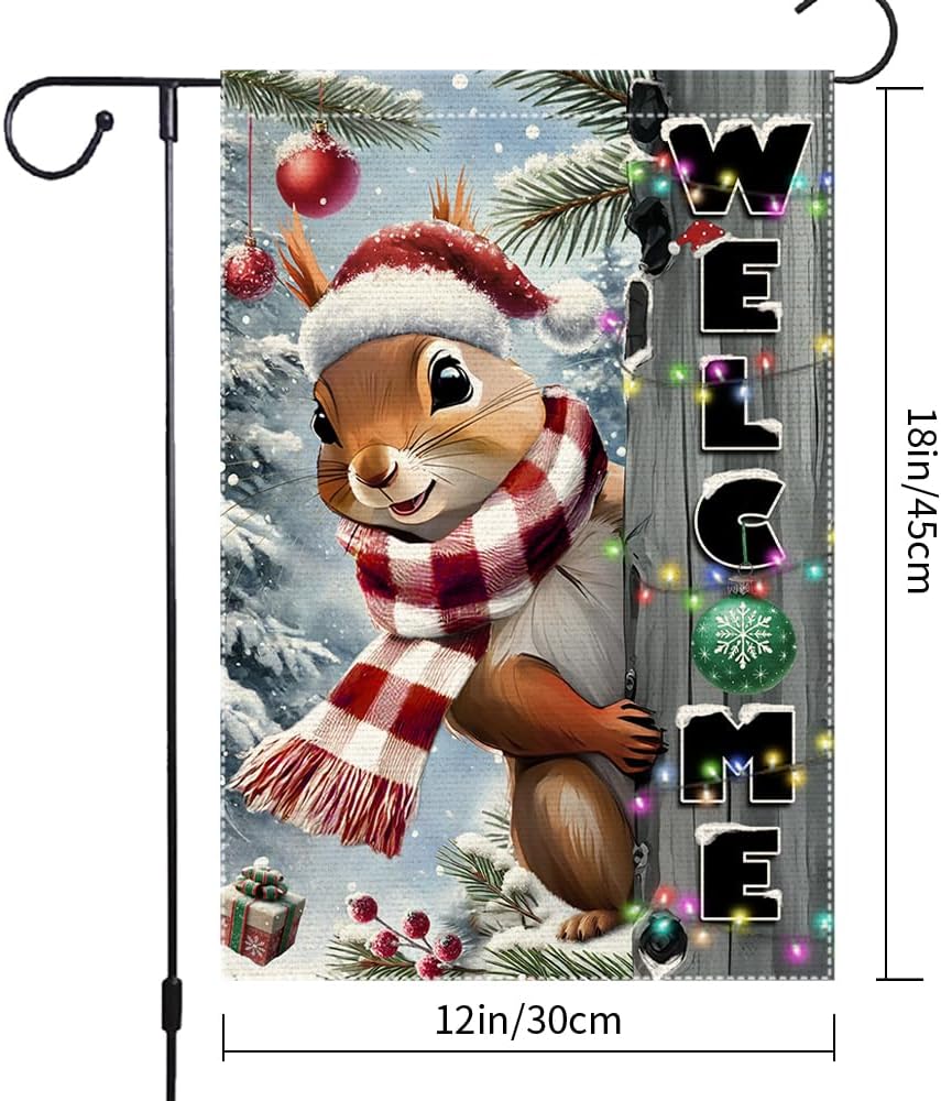 Christmas Garden Flag 12x18inch The Nut Squirrel Welcome XMAS winter Garden Flags Yard Porch House Flag Double-Side For Home Outdoor Yard Patio Lawn Decor,Happy New Year merry Christmas banners for outside Decorations (RMQ-85, 12"X18") - Image 3