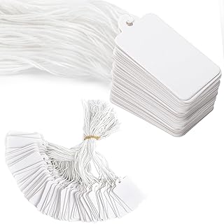 G2PLUS 500PCS Mini Strung Price Tags - 25x 45mm Paper Jewelry Marking Tags - White Blank Gift Marking Labels with String for Jewelry Clothing Display