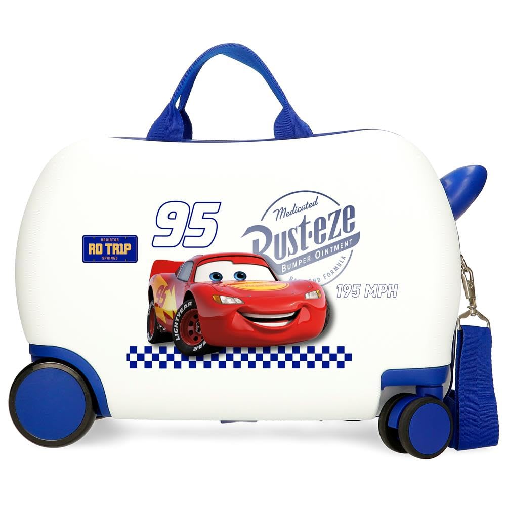 Joumma Bags, Disney Cars RD Trip, walizka kabinowa, walizka dziecięca, wykonana z ABS, sztywnego i lekkiego materiału, wielokierunkowe podwójne kółka obrotowe, boczne zapięcie szyfrowe., biała