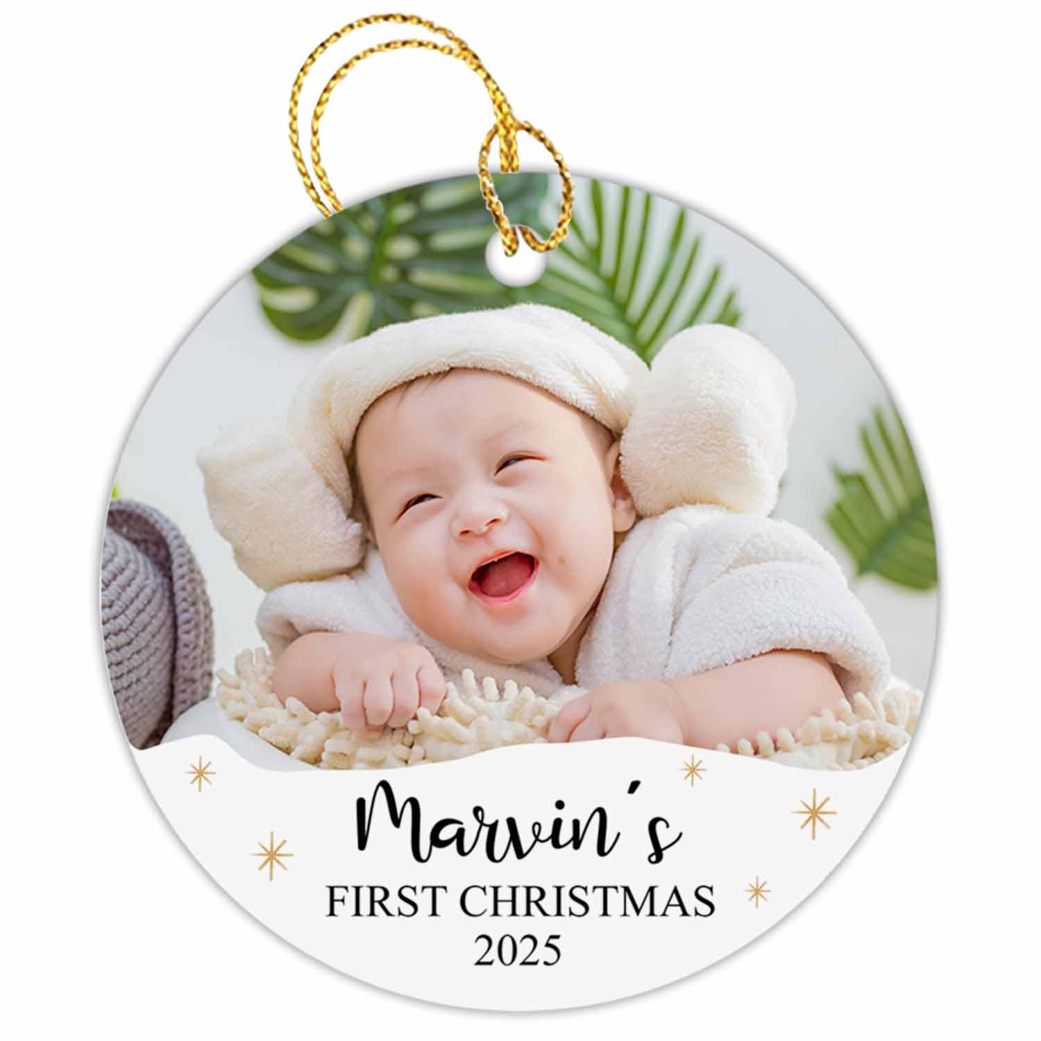 Baby's First Christmas Photo Ornament, Personalized Baby's 1st Christmas Ornament 2025, Custom Baby Photo Ornament Gift for Hanging Xmas Tree Decor, New Baby Gift for Newborn Baby Boy Baby Girl