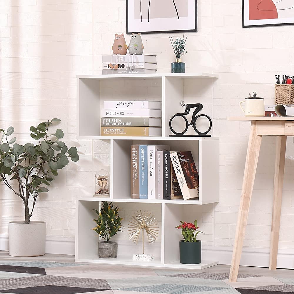 Libreria Scaffale Bianca Ufficio Moderna Contemporanea Bifacciale Divisorio Legno Casa Giorno 70x23.5x96 Autoportante Mensole Scaffali Cubi Muro Design Ingresso Soggiorno-