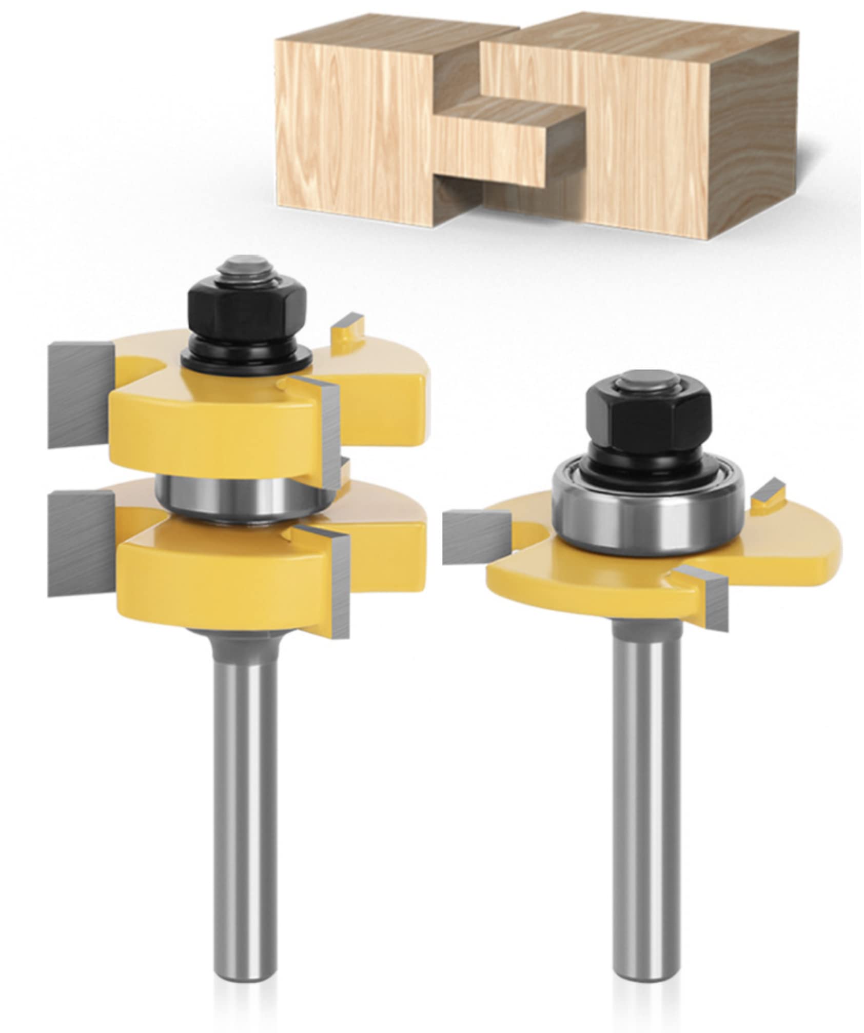 APLUS 8mm Queue Langue Appariée et Fraise de Rainure Set 3 Dents Forme T Cutter en Bois de Coupe Outil de Travail du Bois