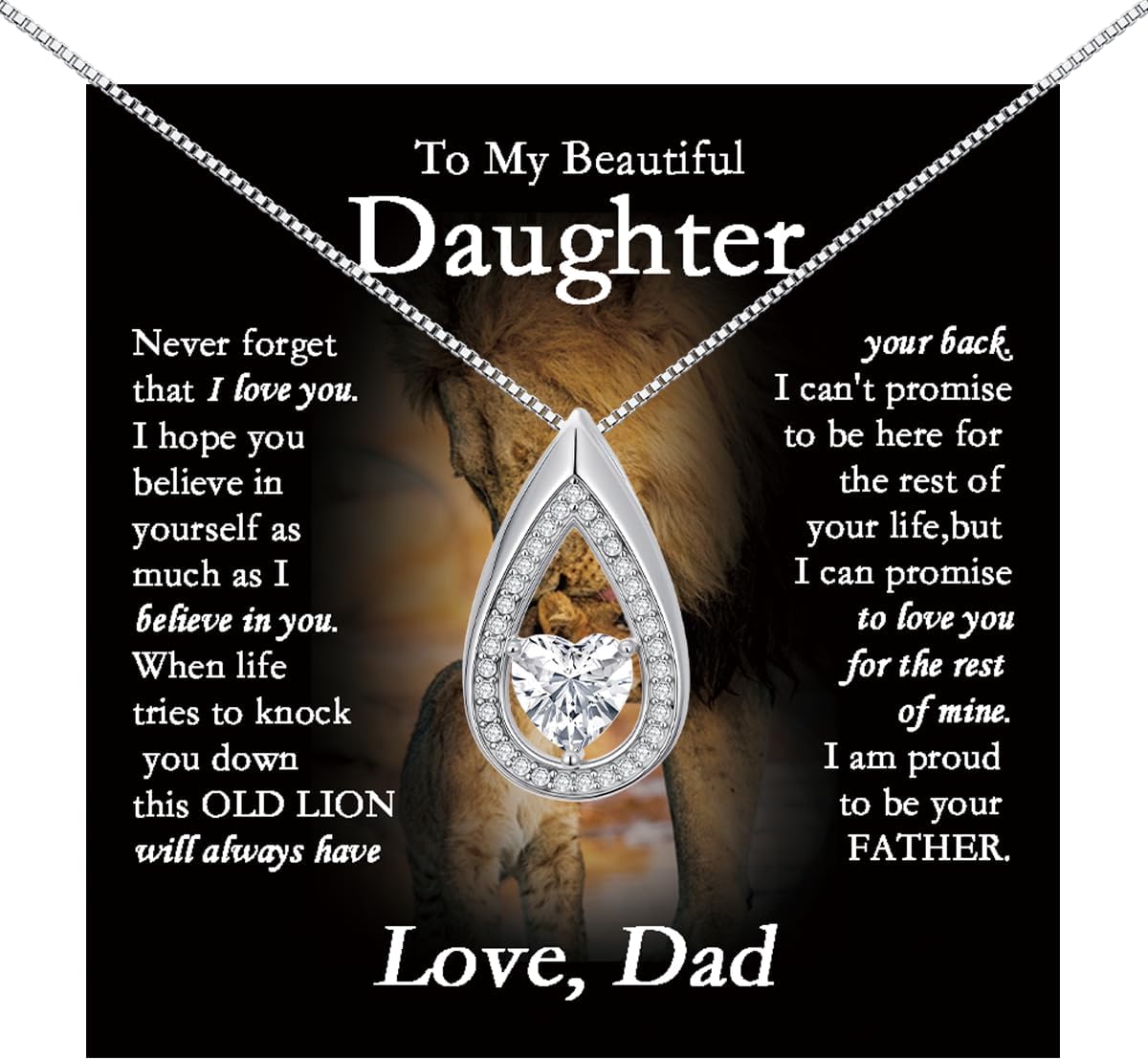POIUY To My Beautiful Daughter Necklace from Dad or Mom – 18K White Gold Pendant with Message Card and Gift Box, Meaningful Jewelry Gifts for Birthday, Mothers Day, Christmas or Graduation