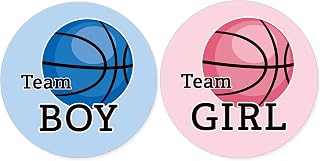 Basketball Gender Reveal Party, Pink or Blue, Team Boy or Team Girl Stickers - 40 Count, Free Throw Gender Reveal Decorations